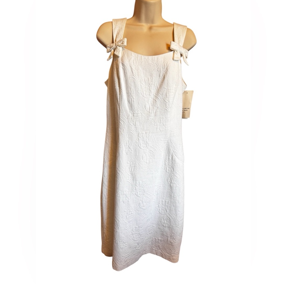 David Meister White Cotton Dress Sz 10 Textured Fully Lined NWT $225 Made in USA